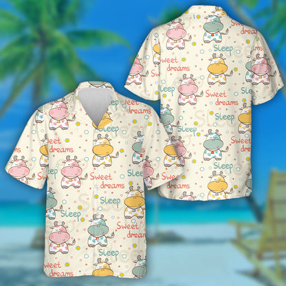Cartoon Sleeping Cow And Sweet Dreams Hawaiian Shirt, Hawaiian For Gift