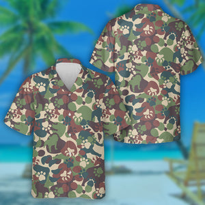 Abstract Multicolored Dog Paws Camo Military Pattern Hawaiian Shirt, Hawaiian Shirt Gift, Christmas Gift