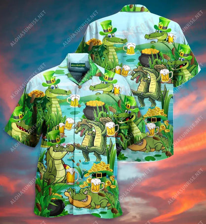 Alligators Beer Patrick'S Day Unisex Short Sleeve Shirt Hobbies Hawaiian T Shirts Vintage Hawaiian Shirts Funny Hawaiian Shirts, Christmas Gift