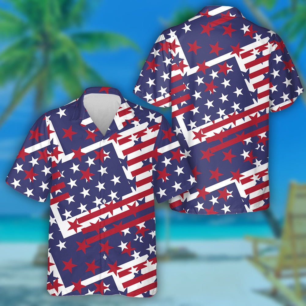 Heart Belong To America Grunge Star Pattern Hawaiian Shirt, Hawaiian Shirt Gift, Christmas Gift