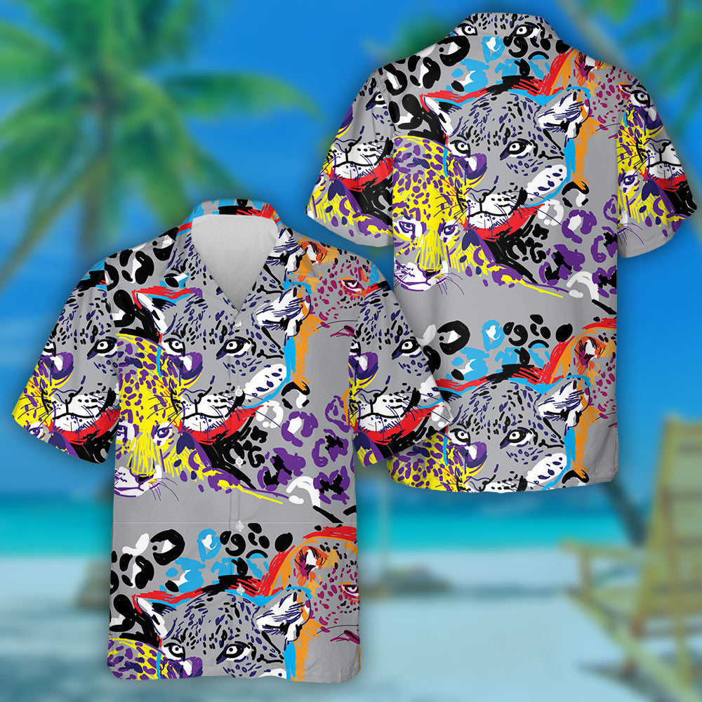 Animal With Leopards Pop Art Colorful Background Hawaiian Shirt, Hawaiian Shirt Gift, Christmas Gift