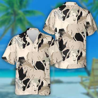 Galloping Horse On Black Color Background Hawaiian Shirt,Hawaiian Shirt Gift, Christmas Gift