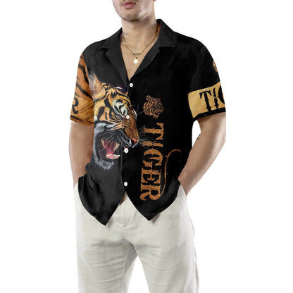 Craiceann Tíogair Feargach Ar Chúlra Dubh Dearadh Léine Haváís, Bronntanas Léine Haváíais, Bronntanas Nollag