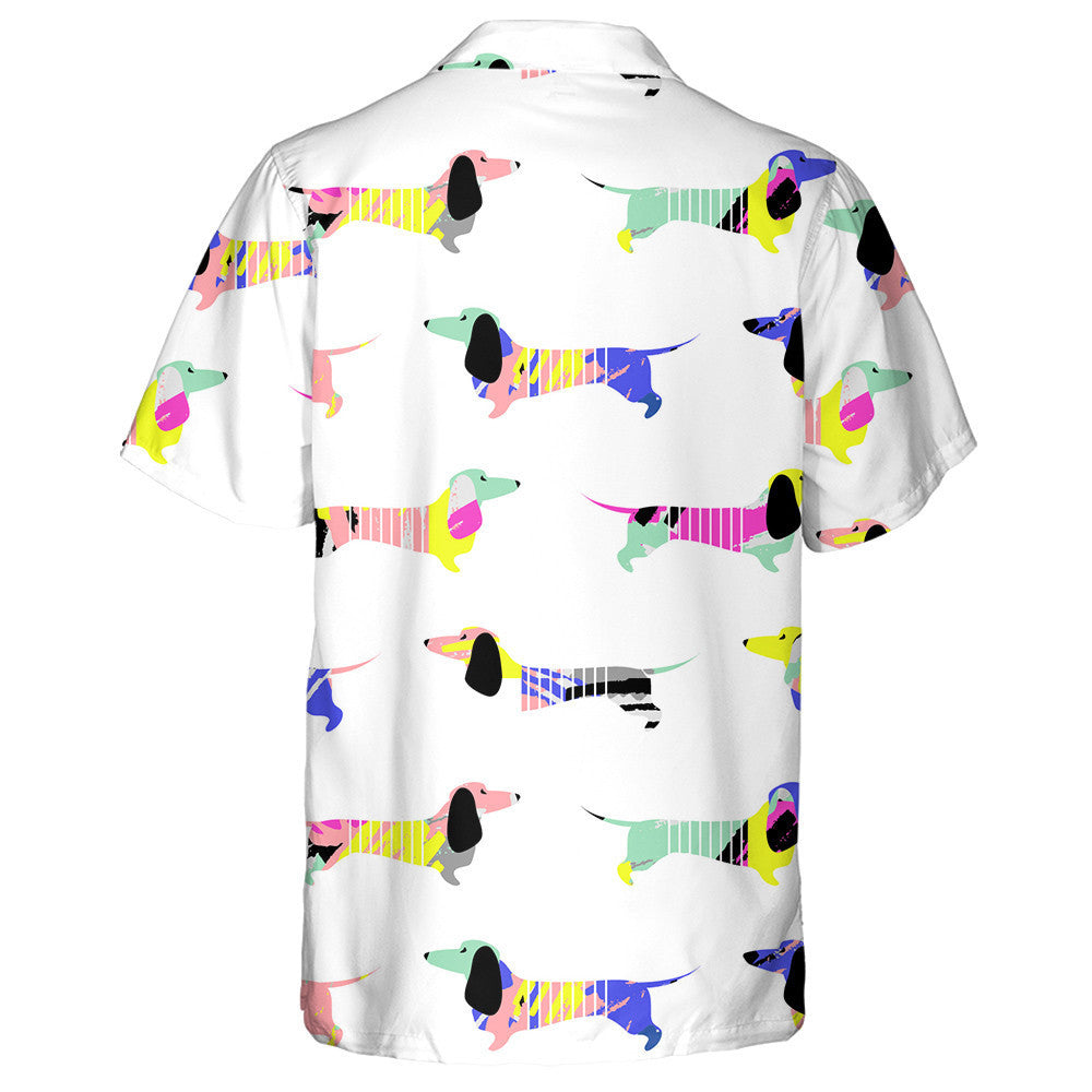 Geometric Dachshunds Blue And Yellow Colors Hawaiian Shirt,Hawaiian Shirt Gift, Christmas Gift