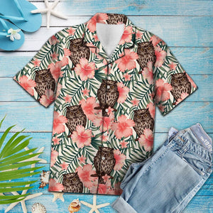 Amazing Owl Be Owlsome Tropical Pink Flower Pattern Hawaiian Shirt, Hawaiian Shirt Gift, Christmas Gift