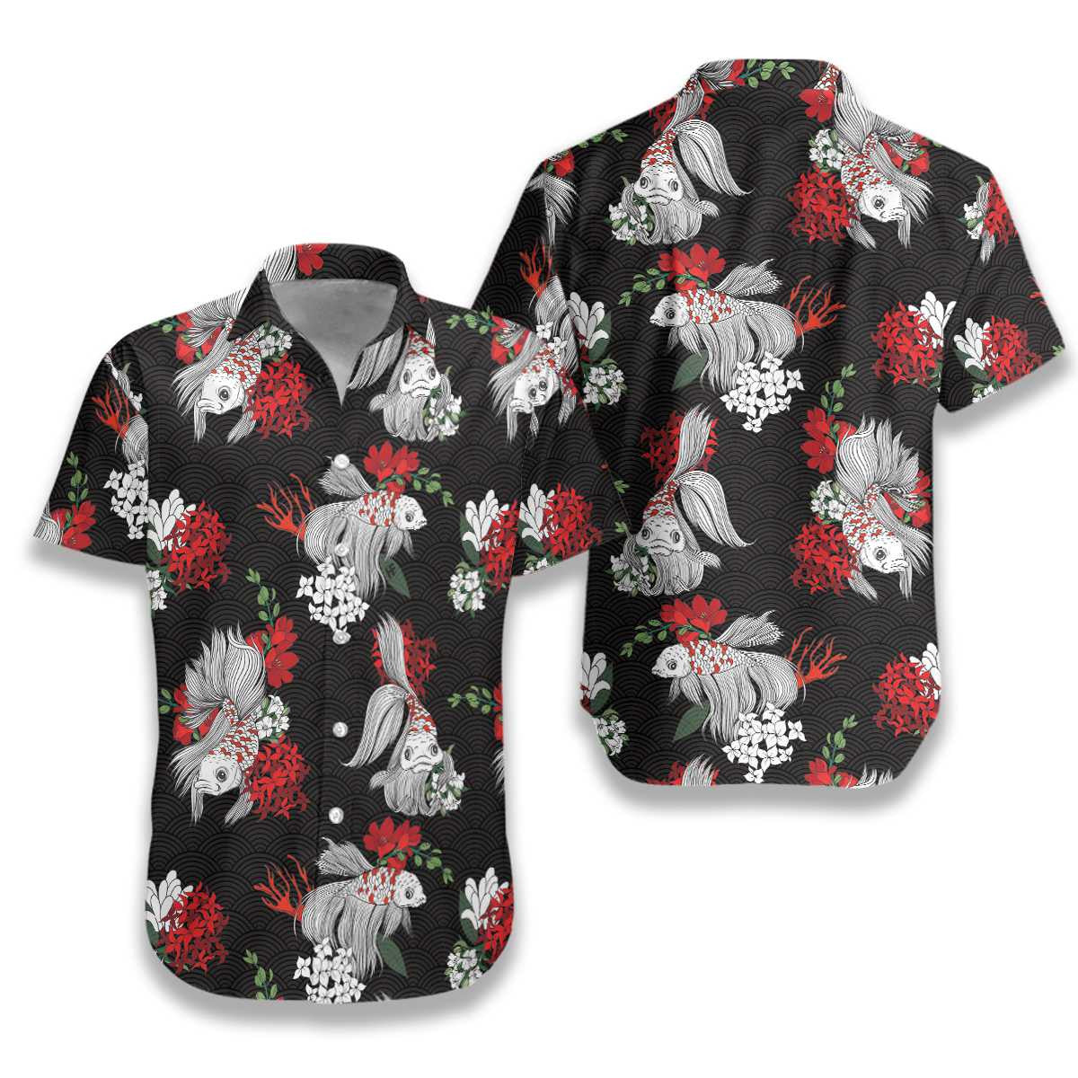 Koi Fish And Flowers Pattern Hawaiian Shirt, Hawaiian For Gift