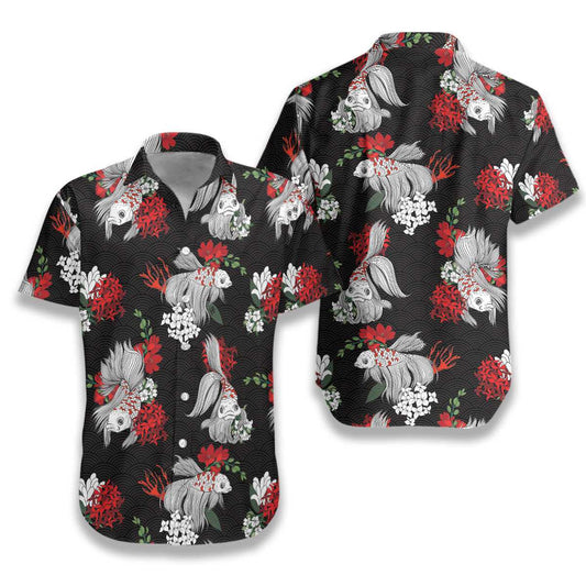 Koi Fish And Flowers Pattern Hawaiian Shirt, Hawaiian For Gift