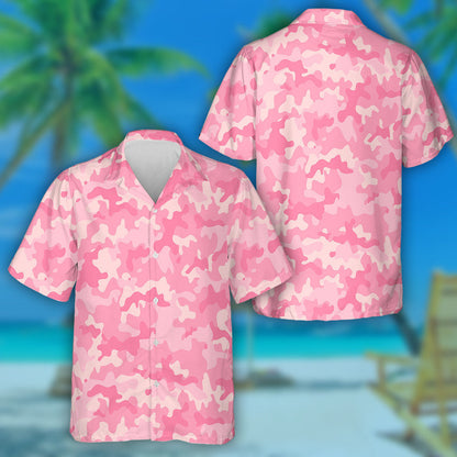 Watercolor Girly Camo Pink Textured Military Pattern Hawaiian Shirt, Hawaiian Shirt Gift, Christmas Gift