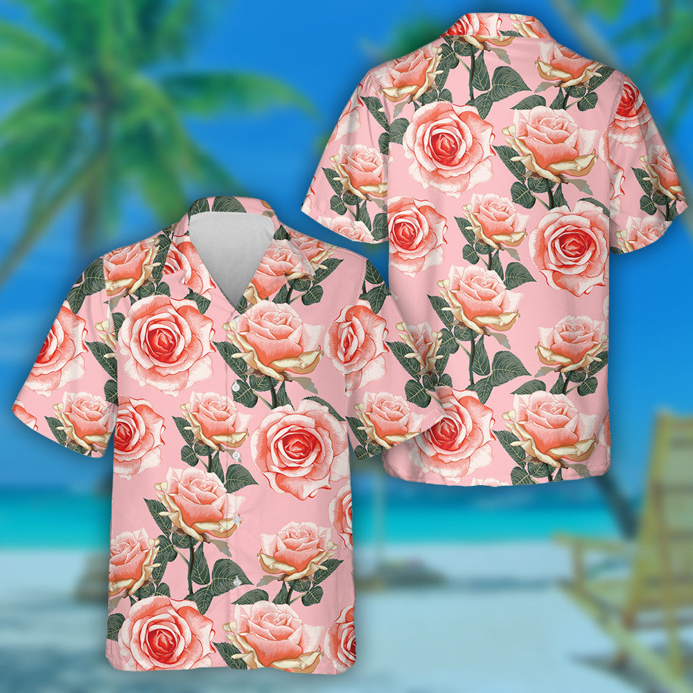 Brainse Bláthanna Rós Pastel Bándearg Álainn Dearadh Seanré Léine Haváís, Bronntanas Léine Haváís, Bronntanas Nollag