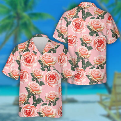 Brainse Bláthanna Rós Pastel Bándearg Álainn Dearadh Seanré Léine Haváís, Bronntanas Léine Haváís, Bronntanas Nollag