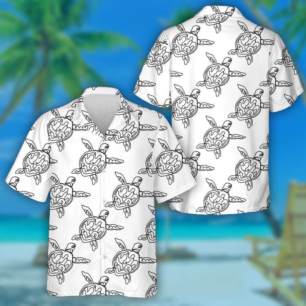Hand Drawn Black Line Little Turtles Hawaiian Shirt, Hawaiian Shirt Gift, Christmas Gift