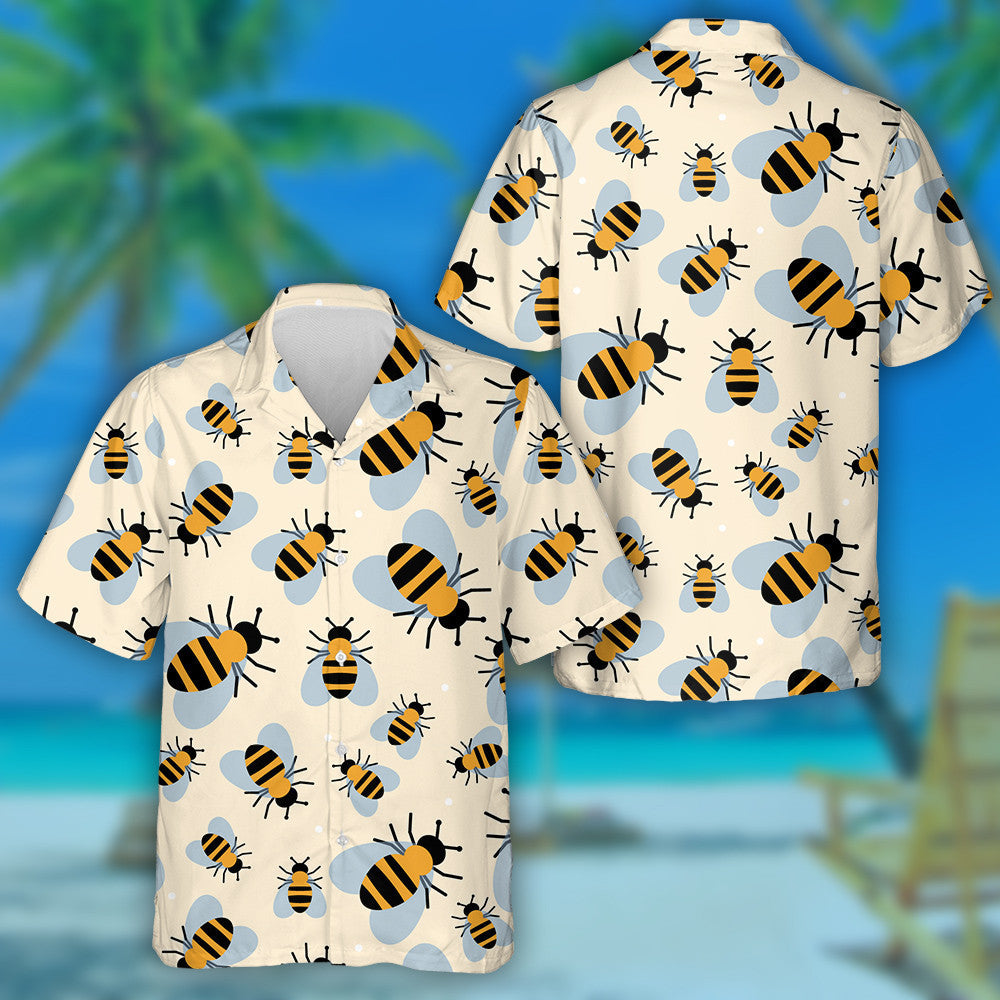 Cartoon Bee With Wings In Vintage Style Hawaiian Shirt, Hawaiian Shirt Gift, Christmas Gift