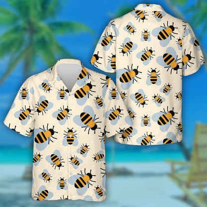 Cartoon Bee With Wings In Vintage Style Hawaiian Shirt, Hawaiian Shirt Gift, Christmas Gift