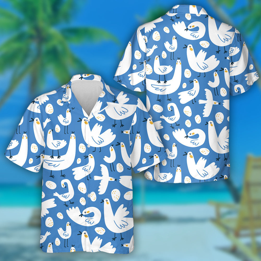 Hand Drawn Cute Stylized Duck And Eggs Hawaiian Shirt, Hawaiian Shirt Gift, Christmas Gift