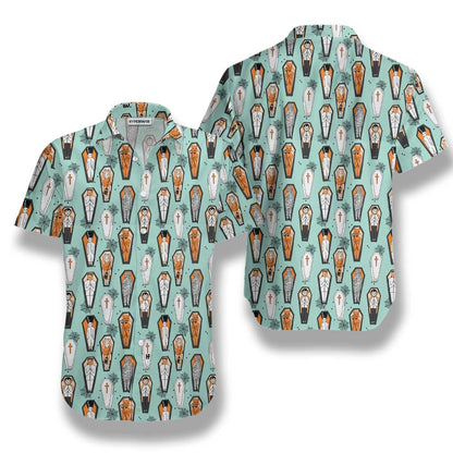 Vampire Coffins Halloween Pattern Dramatic Hawaiian Shirt, Hwaiian For Gift