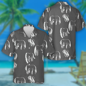 White Horses On Grey Hand Drawn Background Hawaiian Shirt, Hawaiian Shirt Gift, Christmas Gift