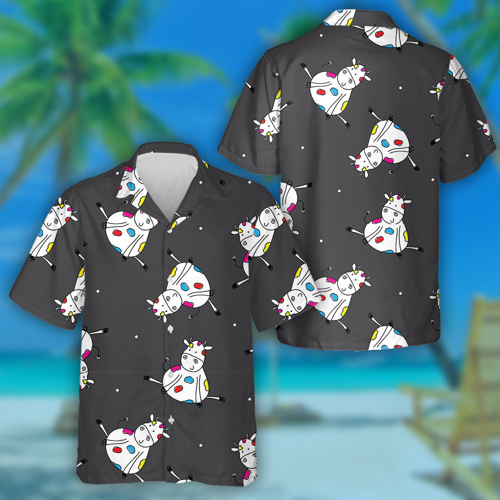 Cartoon Character Colorful Cow Doodle Style Hawaiian Shirt, Hawaiian Shirt Gift, Christmas Gift