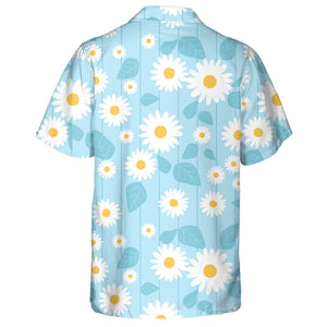 White Sunflower And Blue Leaves On Light Blue Background Hawaiian Shirt, Hawaiian Shirt Gift, Christmas Gift