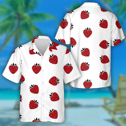 Modern Trendy Strawberries With Leopard Spots Hawaiian Shirt,Hawaiian Shirt Gift, Christmas Gift