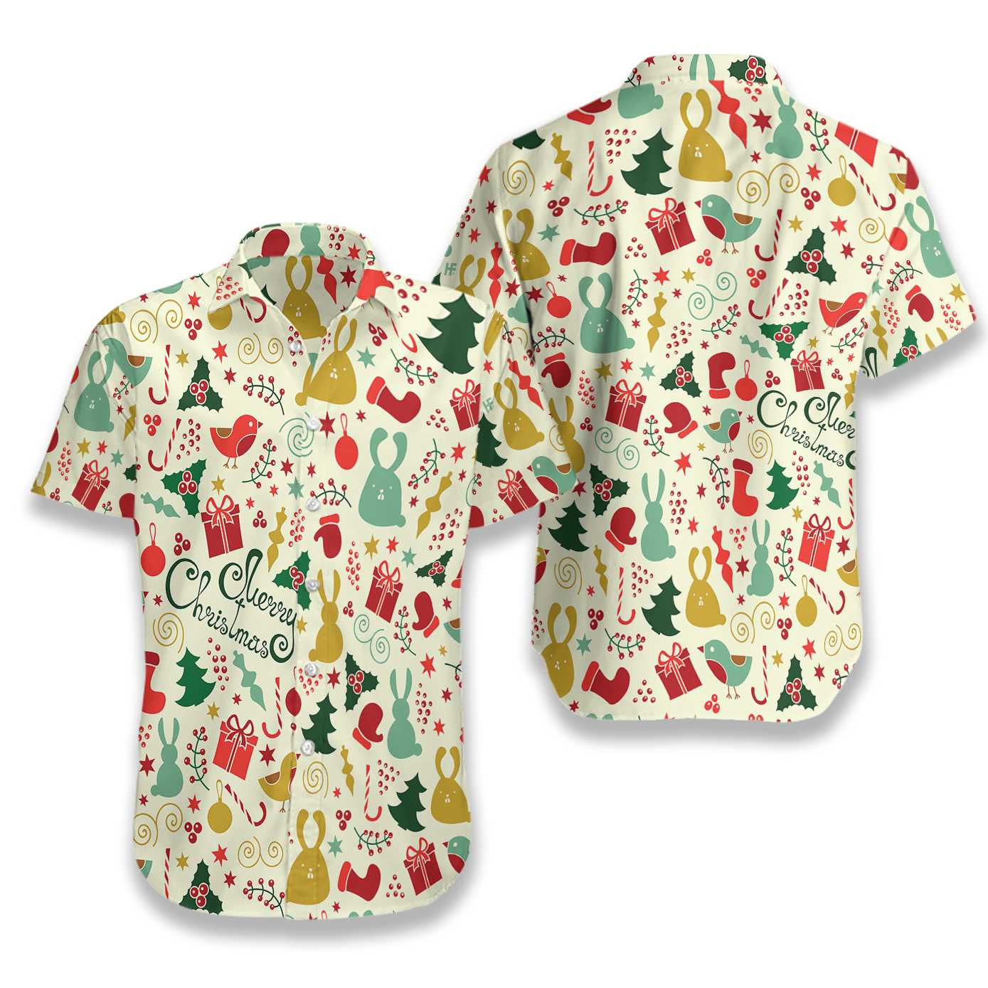 Merry Christmas On White Background Pattern Hawaiian Shirt,Hawaiian Shirt Gift, Christmas Gift