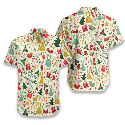 Merry Christmas On White Background Pattern Hawaiian Shirt,Hawaiian Shirt Gift, Christmas Gift