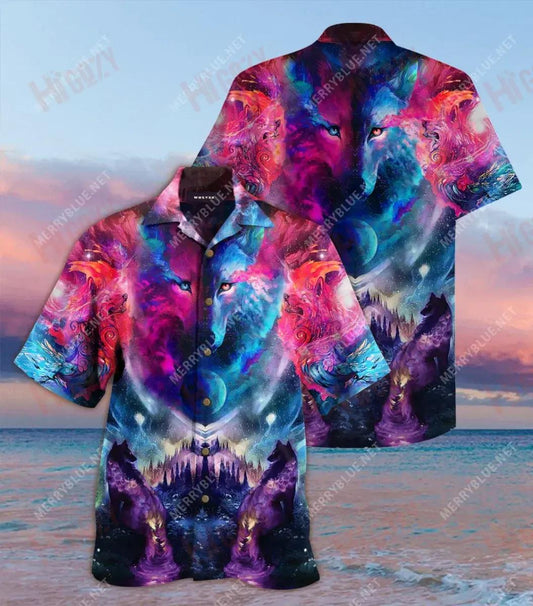 Colorful Wolf Unisex Short Sleeve Shirt Summer Aloha Shirt Tactical Hawaiian Shirt Hawaiian Shirts For Women, Hwaiian For Gift