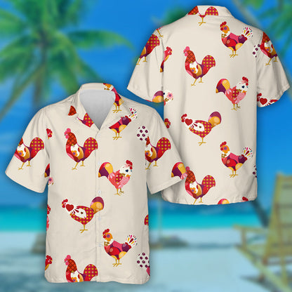 Funny Colorful Chicken Rooster On Gray Background Hawaiian Shirt, Hawaiian Shirt Gift, Christmas Gift