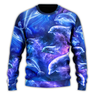 Dolphin Galaxy Neon Glow Style Ugly Christmas Sweater, Christmas Gift, Gift Christmas 2024