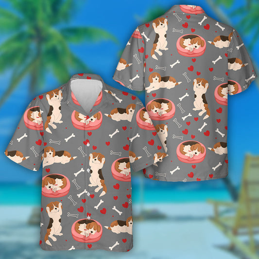 Beagle Dogs Red Hearts And Bones Hawaiian Shirt, Hawaiian For Gift