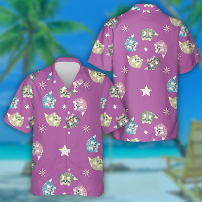 Cats And Pastel Stars Decoration Design Hawaiian Shirt, Hawaiian For Gift