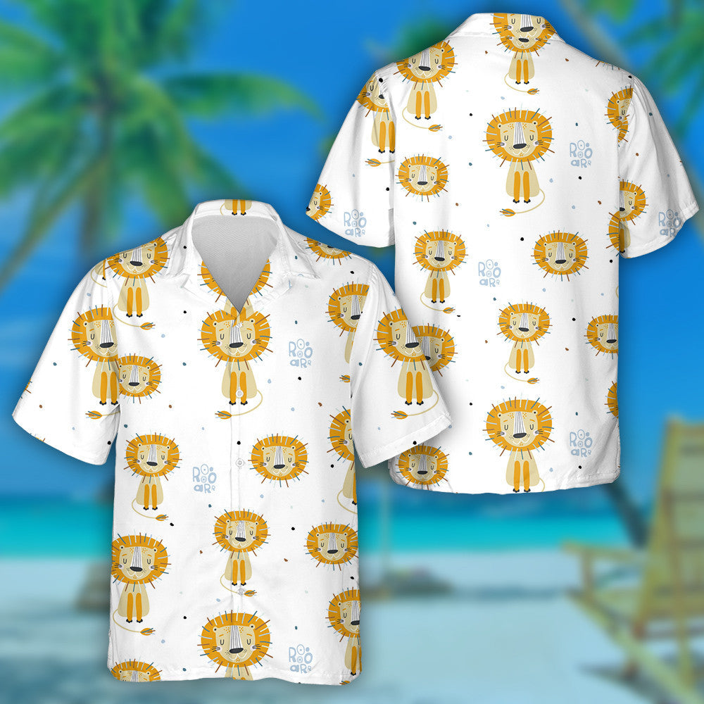 Sleeping Lion And Text On White Background Hawaiian Shirt, Hawaiian Shirt Gift, Christmas Gift