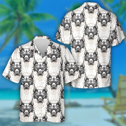 Muzzle Of The Wolf In Tribal Style Hawaiian Shirt,,Hawaiian Shirt Gift, Christmas Gift