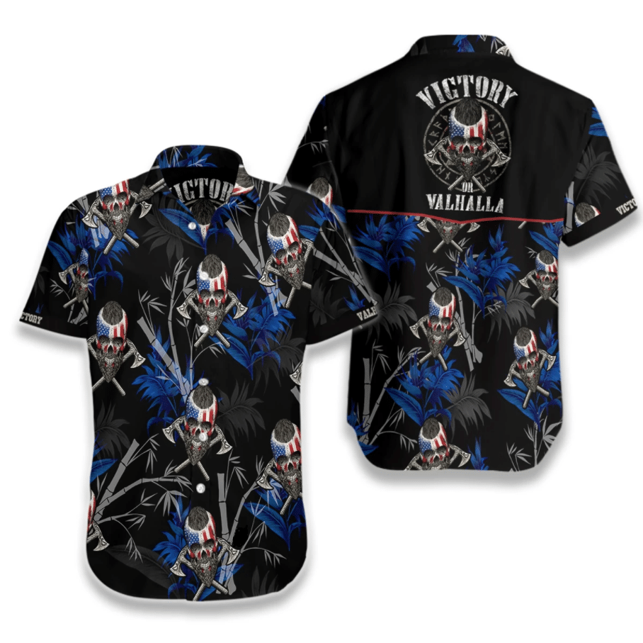 Victory Or Valhalla Viking Black Pattern Hawaiian Shirt, Hwaiian For Gift