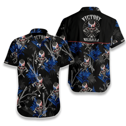 Victory Or Valhalla Viking Black Pattern Hawaiian Shirt, Hwaiian For Gift