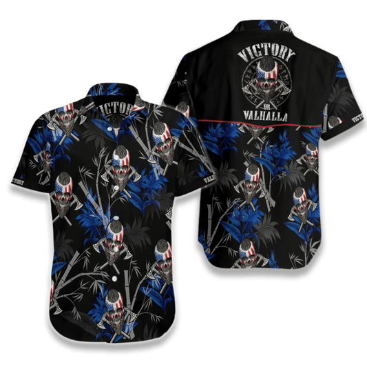 Victory Or Valhalla Viking Black Pattern Hawaiian Shirt, Hwaiian For Gift