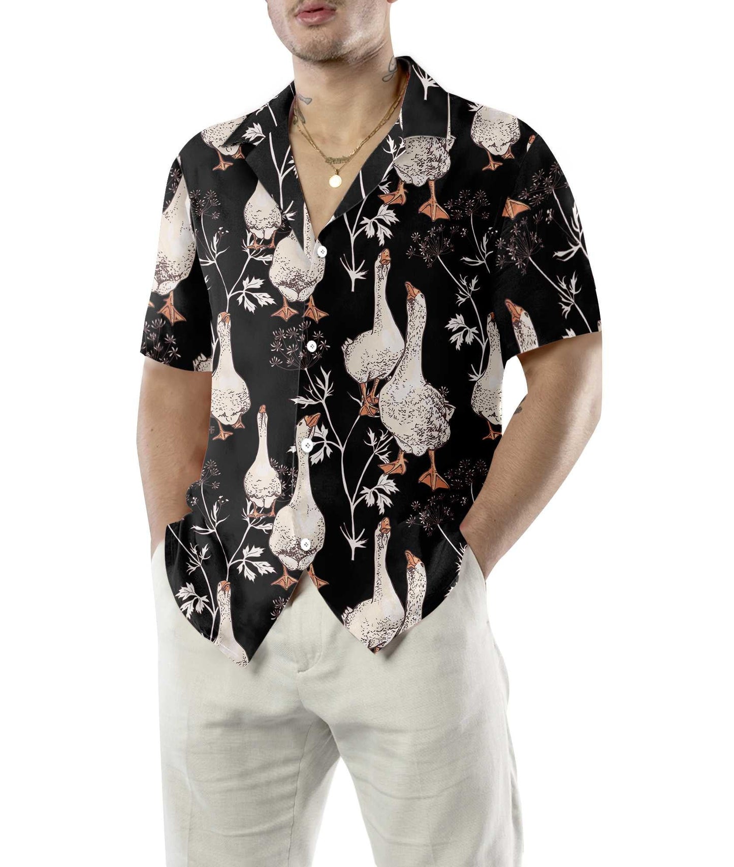 Seamless Gooses On Black Design Hawaiian Shirt, Hawaiian Shirt Gift, Christmas Gift