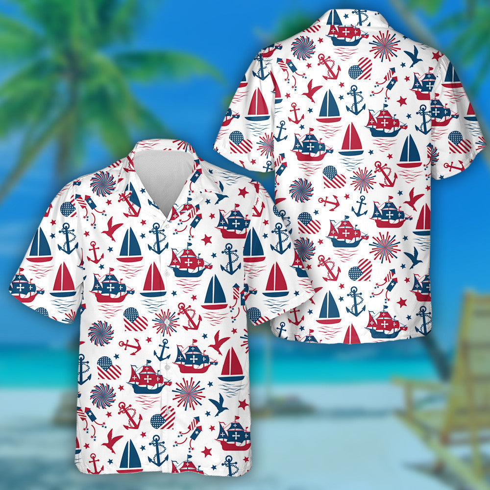 Happy Columbus Day Nautical Icons Illustration Hawaiian Shirt, Hawaiian Shirt Gift, Christmas Gift