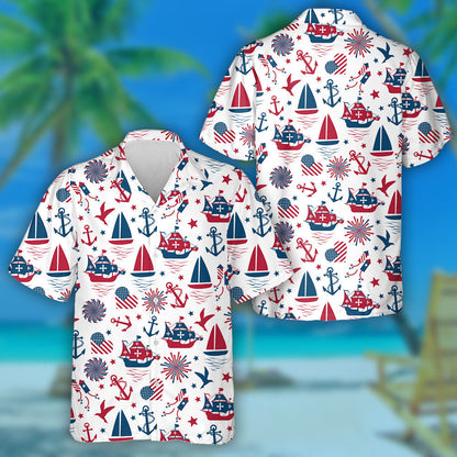 Happy Columbus Day Nautical Icons Illustration Hawaiian Shirt, Hawaiian Shirt Gift, Christmas Gift