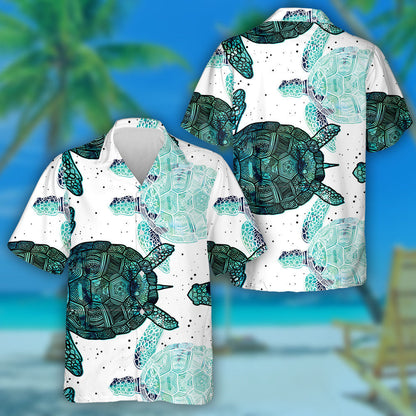 Sea Turtles Marine Life Doodling Mandala Hawaiian Shirt, Hawaiian Shirt Gift, Christmas Gift