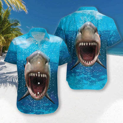 Dangerous Area With Shark Mouth Opened Hawaiian Shirt,Hawaiian Shirt Gift, Christmas Gift