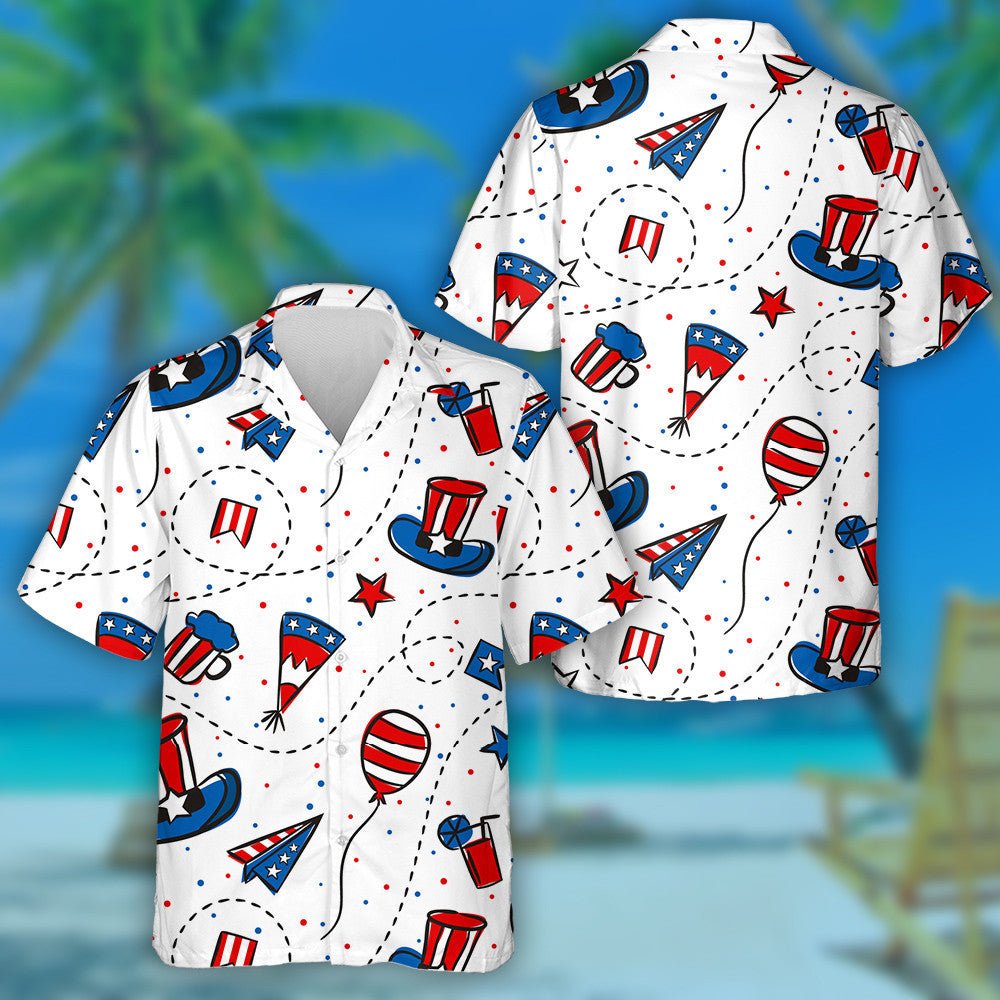 Decorative Independence Day Confetti With Hat Balloon And Cup Hawaiian Shirt, Hawaiian Shirt Gift, Christmas Gift