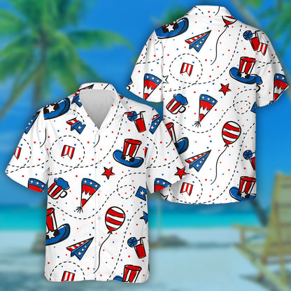 Decorative Independence Day Confetti With Hat Balloon And Cup Hawaiian Shirt, Hawaiian Shirt Gift, Christmas Gift