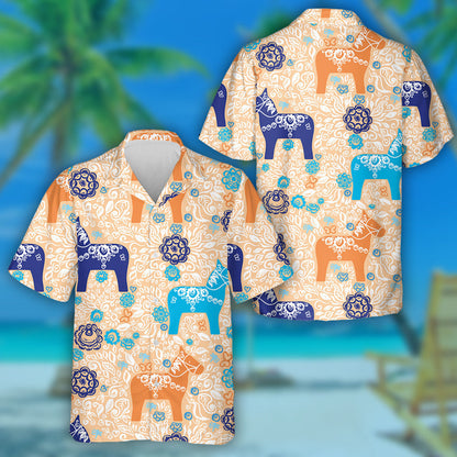 Duilleoga Capall Traidisiúnta Gorm Glas Bláthanna Oráiste Léine Haváís, Bronntanas Léine Haváís, Bronntanas Nollag