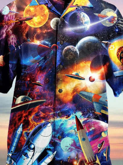 Rocket And Planets In Space Themed Pattern Hawaiian Shirt,Hawaiian Shirt Gift, Christmas Gift