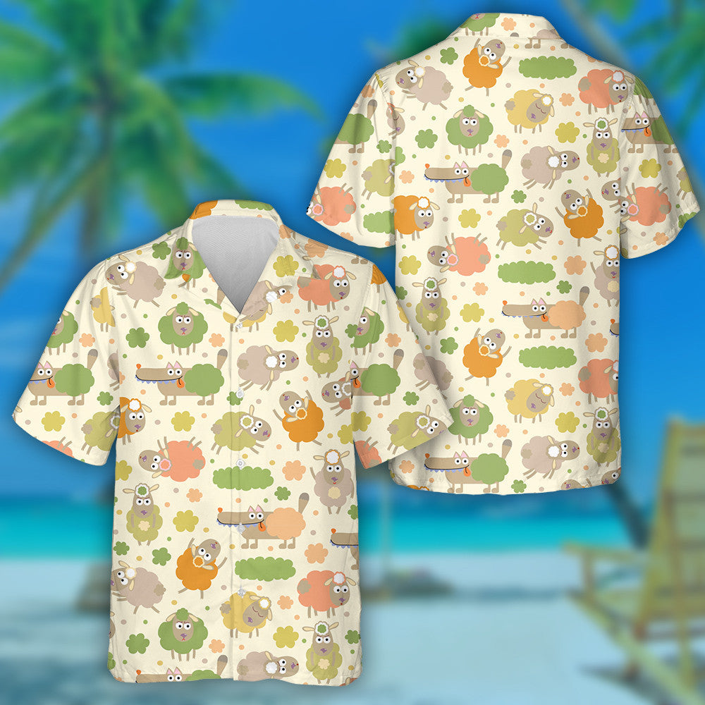 Sheep And Wolf In Cute Cartoon Style Hawaiian Shirt, Hawaiian Shirt Gift, Christmas Gift