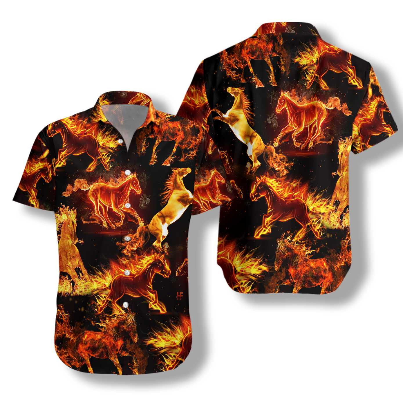 Flaming Horses Running To The Freedom Design Hawaiian Shirt, Hawaiian Shirt Gift, Christmas Gift