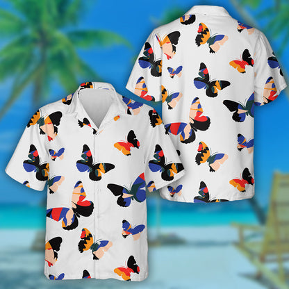 Teibí Téama an Earraigh Le Léine Haváís Féileacán Dearg Gorm Oráiste, Bronntanas Léine Haváís, Bronntanas Nollag