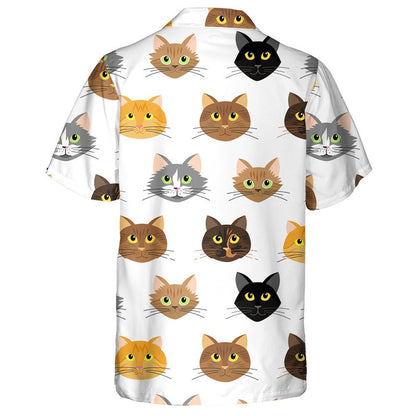 Cartoon Cat's Heads On White Background Hawaiian Shirt, Hawaiian For Gift