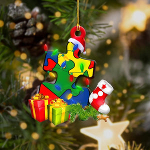 Autism Light Christmas Shape Ornament, Christmas Ornament Gift, Christmas Gift, Christmas Decoration