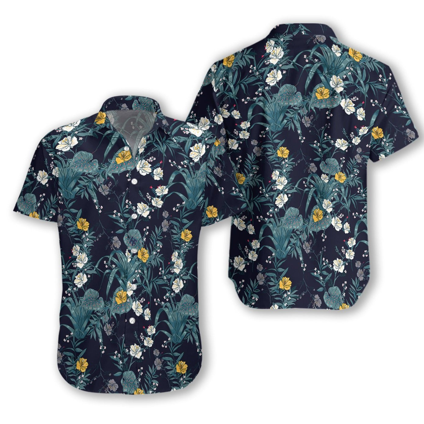 Floral On Dark Blue Background Design Hawaiian Shirt,Hawaiian Shirt Gift, Christmas Gift